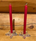 Blenko Art Glass Clear Crystal Star Candle Holders Set of 2