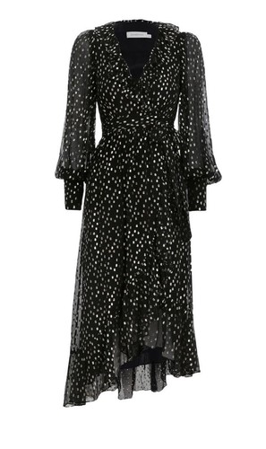 Zimmermann Lurex Wrap Midi Dress | Chiffon, Sheer, Lined, Dolman, Black / Gold - Bild 7 von 14