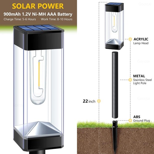 Solar Pathway Lights - Stainless Steel with LED Tungsten Filament Bulbs (8 PACK) - 第 5/10 張圖片