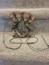 Beaded Brocaded  Leather lined  Drawstring Rasta Bag Pouch Gemstone purse