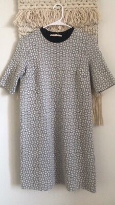 Tory Burch Textured Knit Geometric Print Tshirt Dress Short Sleeve Navy White XS