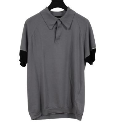 Prada Men Polo Shirt Size Large IT 52 Gray Wool Silk Blend Short