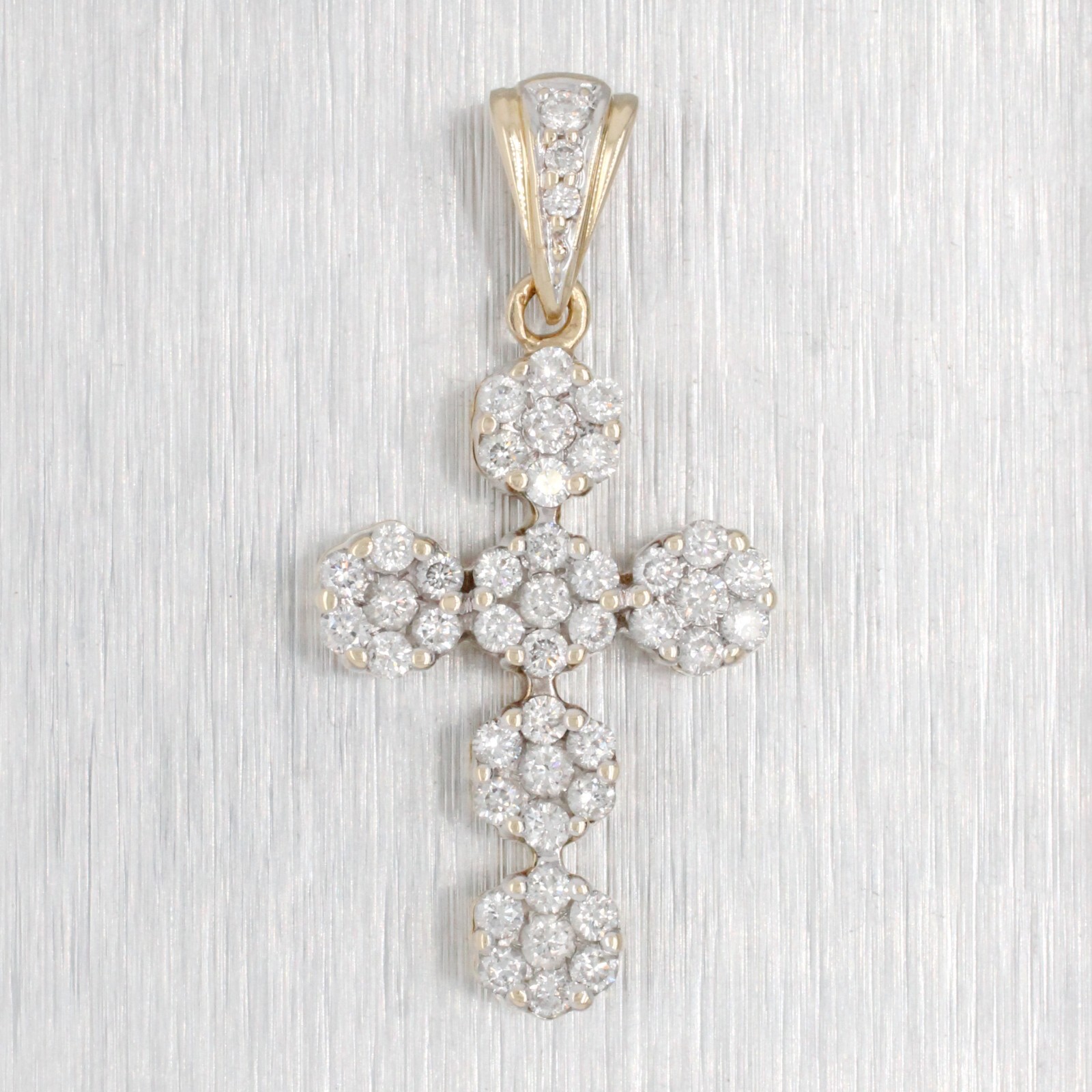 Vintage 0.50 ctw Diamond Cluster Cross Pendant - 14k Yellow Gold ...