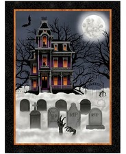 Halloween Fabric Haunted House Spooky Night RETIRED Cotton Studio E 36" Panel