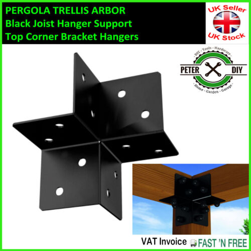 PERGOLA TRELLIS ARBOR Black Joist Hanger Support Top Corner Bracket Hangers - Afbeelding 1 van 3