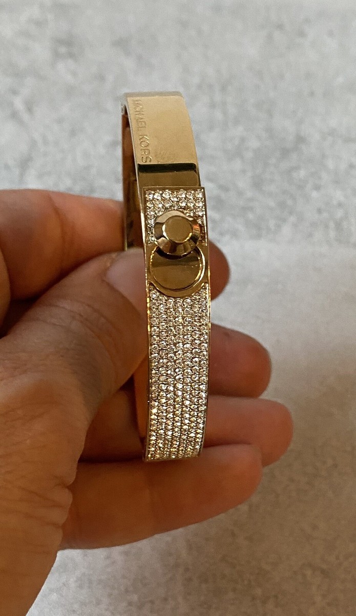 RARE Michael Kors Rose Gold Crystal Pave Bangle Hinged Bracelet