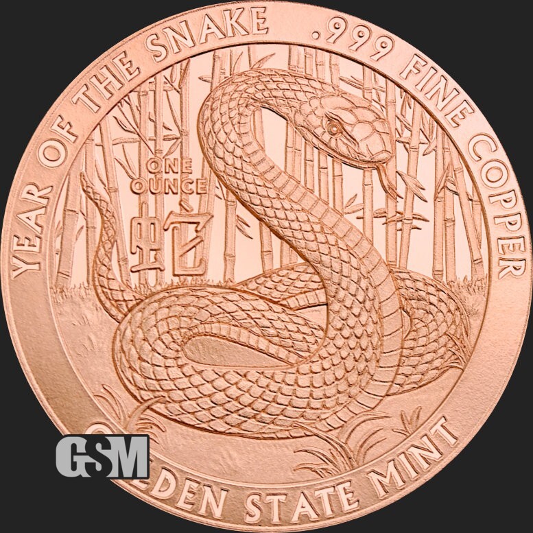 2025 - Chinese Lunar Year Of The SNAKE 1 oz .999 Fine COPPER Round