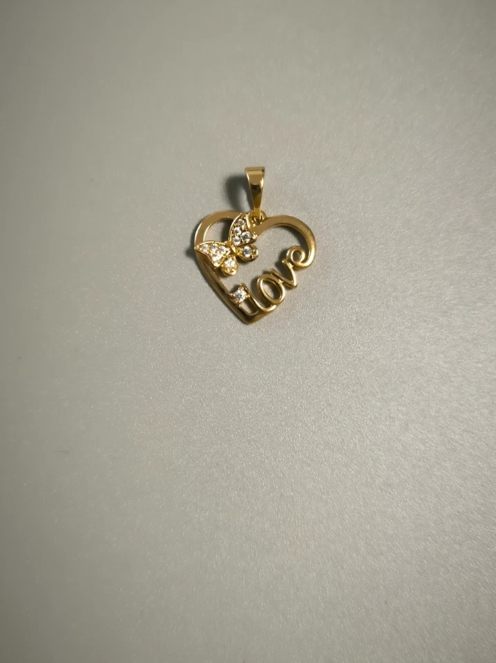 Collier - Femme - Pendentif - Coeur - Papillon - Plaqué Or Jaune 750 - 45 cm - Photo 3/4