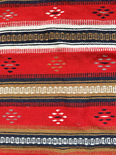 Vintage Mexikanischer Handgewebter Rot Schwarz Braun Geometrischer Teppich / Satteldecke Wolle - Bild 3 von 5