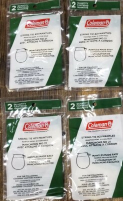 BRAND NEW 8 COLEMAN LANTERN MANTLES #21 STRING TIE 4 PACKS OF 2 FREE SHIPPING
