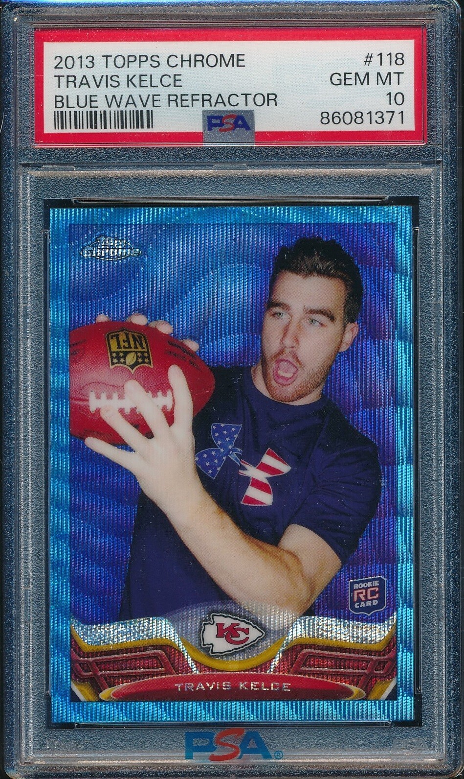 2013 Topps Chrome Travis Kelce Rookie RC Blue Wave Refractor PSA 10 Chiefs Pop37
