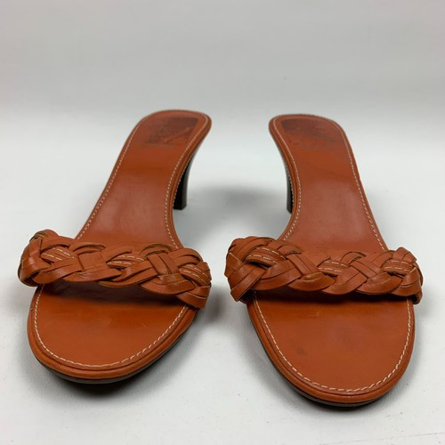 Circa Joan & David Tangy Sandals Orange Leather Open Toe Slide Low Heels Sz 7.5M - Picture 6 of 11