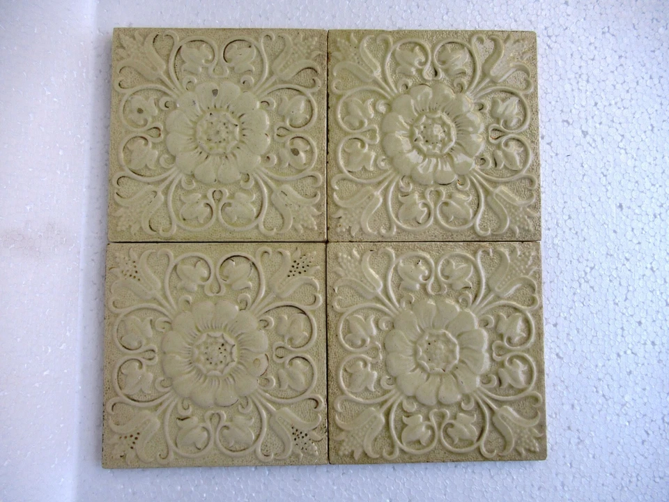 Azulejo antiguo Minton'S China funciona en stock en Trent Inglaterra floral en relieve 4 piezas "3 Foto 3 de 4