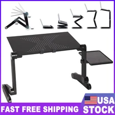 Folding Laptop Desk Table Bed Adjustable Height & Angle Stand Tray W/ Mouse Pad