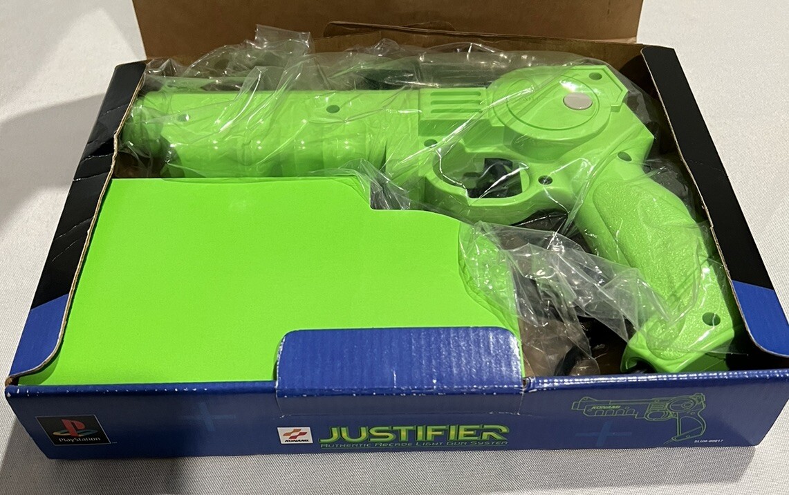 Konami Justifier Green Light Gun Sony PlayStation 1 In Box Unused Rare