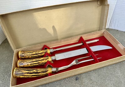 Vintage Parker & Sons Sheffield Stainless Steel Carving Set Sharp Original Box