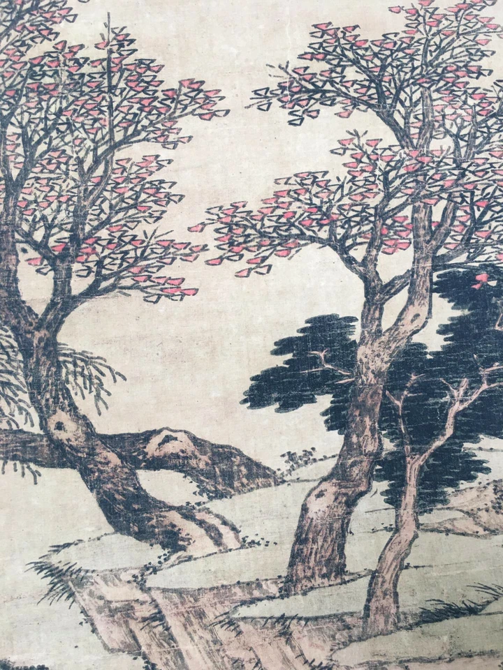 Antiguo rollo chino Shen Zhou paisaje verde pintura arroz papel pintura  Foto 4 de 4