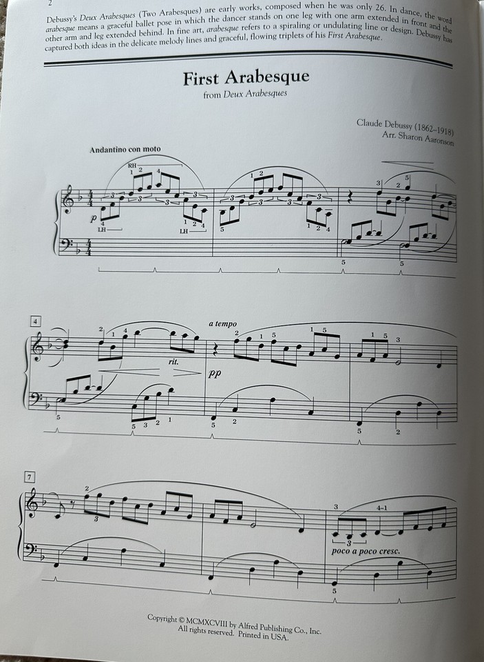 First Arabesque Claude Debussy Piano Solo Late Intermediate | eBay