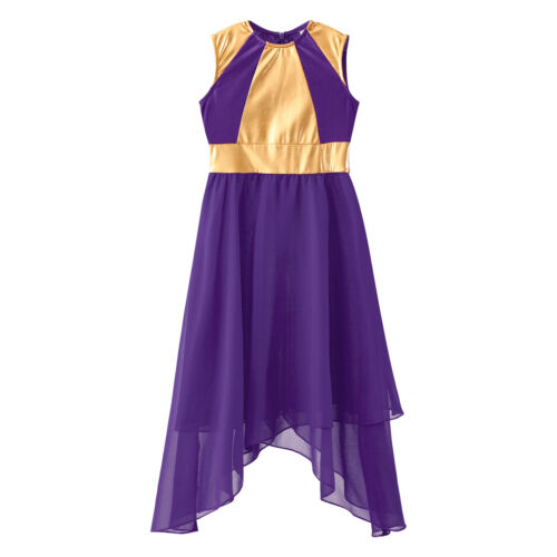 Girls Sparkly Metallic Sleeveless Lyrical Dance Dress Praise Worship Dancewear - Picture 30 of 41