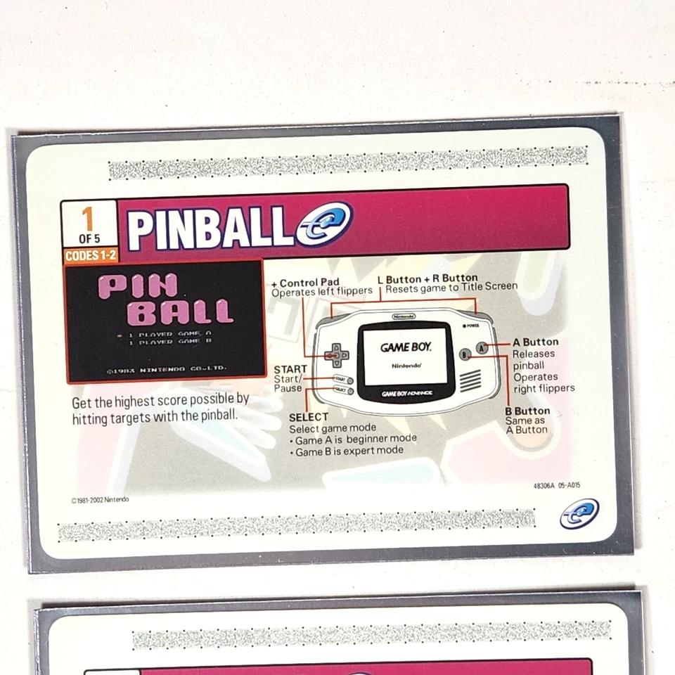 2002 Nintendo E-Reader Pinball Game Boy Advance Complete 5 Cards Set Opened New! - Image 4 of 4