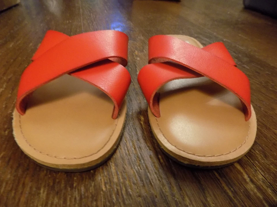 GAP выветренный красный кожаный крест широкие ремни комфорт горки плоский сандалии 7 - Изображение 3 из 4