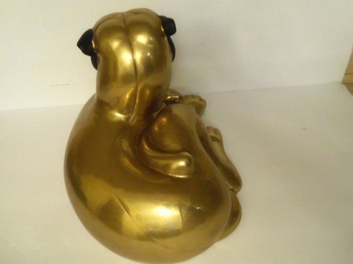 Sphynx Cat Brass Sculpture Blue Eyes Black Face Mask Figurine H.F.P, Macau 13"L - Picture 8 of 13
