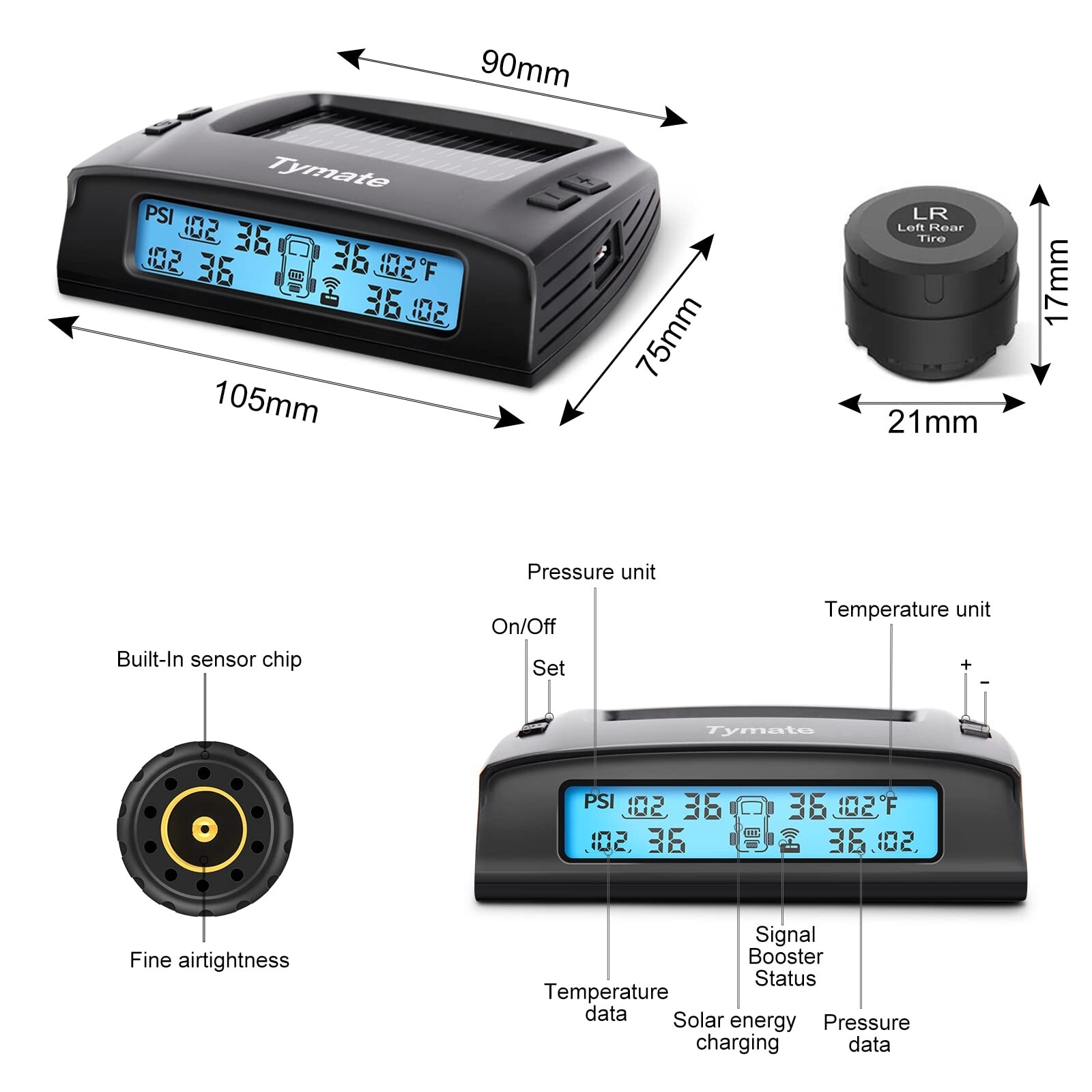 Tymate Tire Pressure Monitoring System - M7-3 TPMS Tire Pressure Monitor Syst...