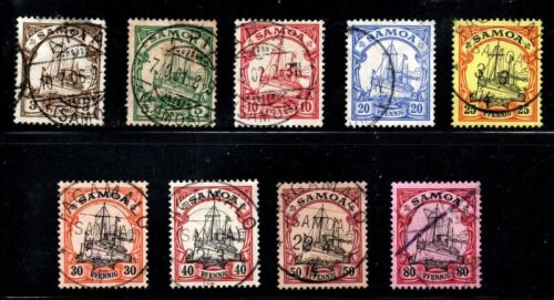 GERMAN SAMOA SC# 57-65 XF PROBLEM FREE USED, #59 CERTIFIED HANDSTAMP ON BACK