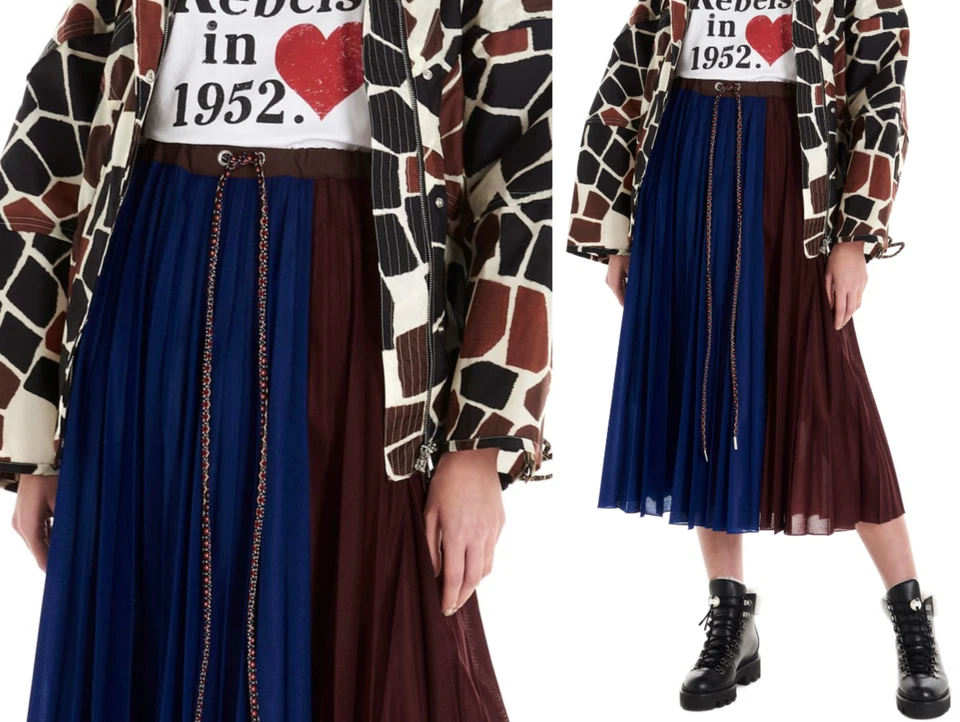 MONCLER 2 in 1 Pleated Drawstring Skirt Plisseerock Rock Elastic Waistband XS