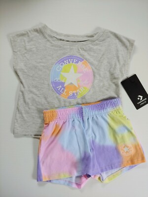 New Converse Girls T-Shirt Shorts Outfit Lot 24 Months Toddler Grey