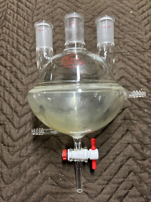 Wilmad Labglass 1000ml 3-Neck Jacketed Reaction Vessel Flask w/  Teflon stopcock