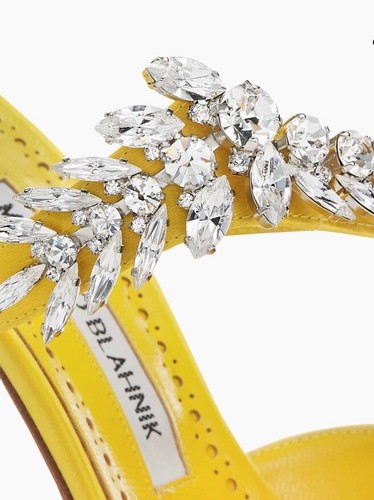 AUTH. NIB MANOLO BLAHNIK LURUM 90mm YELLOW EMBELLISHED SATIN MULES Sz 39 - Picture 5 of 15