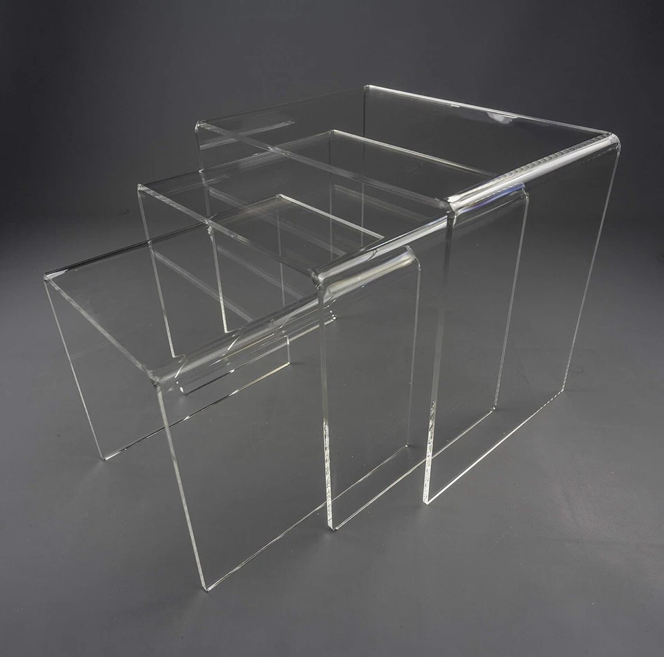 Tris Trittico in Plexiglass Trasparente Design Tavolini Comodini Sala 40/35/30cm - Image 3 of 3
