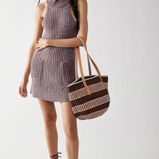 Free People Dress Womens Small Purple Claude High Neck Rib Bodycon Sweater Mini