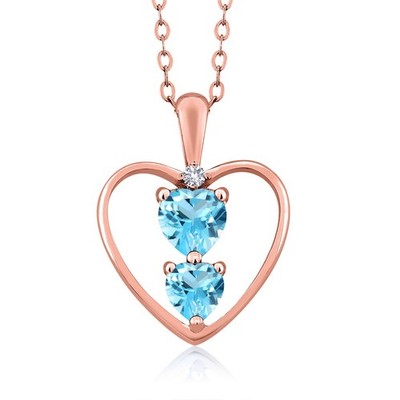 18K Rose Gold Plated Silver Swiss Blue Topaz and White Created Sapphire Pendant