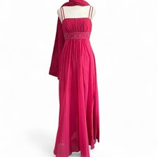 Davids Bridal Pink Beaded Chiffon Maxi Dress SM High Waist Formal Gown Prom Sz 2