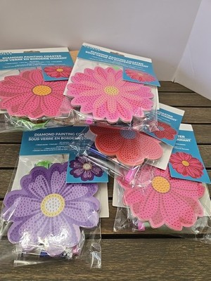 Crafters Square Diamond Painting Coaster Flower Themed Variety Lot of 5