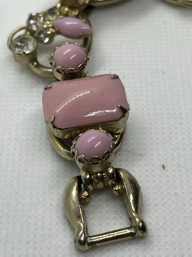 Bracciale vintage DELIZZA & ELSTER D&E Juliana rosa vetro latte e strass - Foto 3 di 5