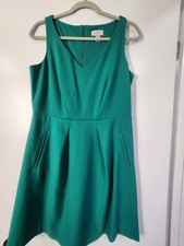 LOFT Green A-Line Sleeveless Knee Length Dress Pleated Pockets Size 8