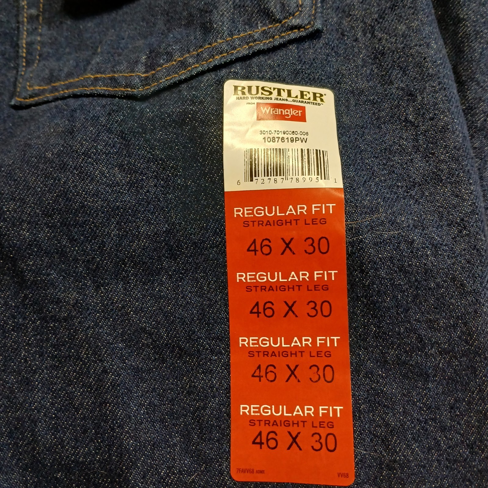 Rustler Wrangler Heavyweight Denim Regular Fit Straight Leg 46x30 Dark Wash NWT thumbnail 3