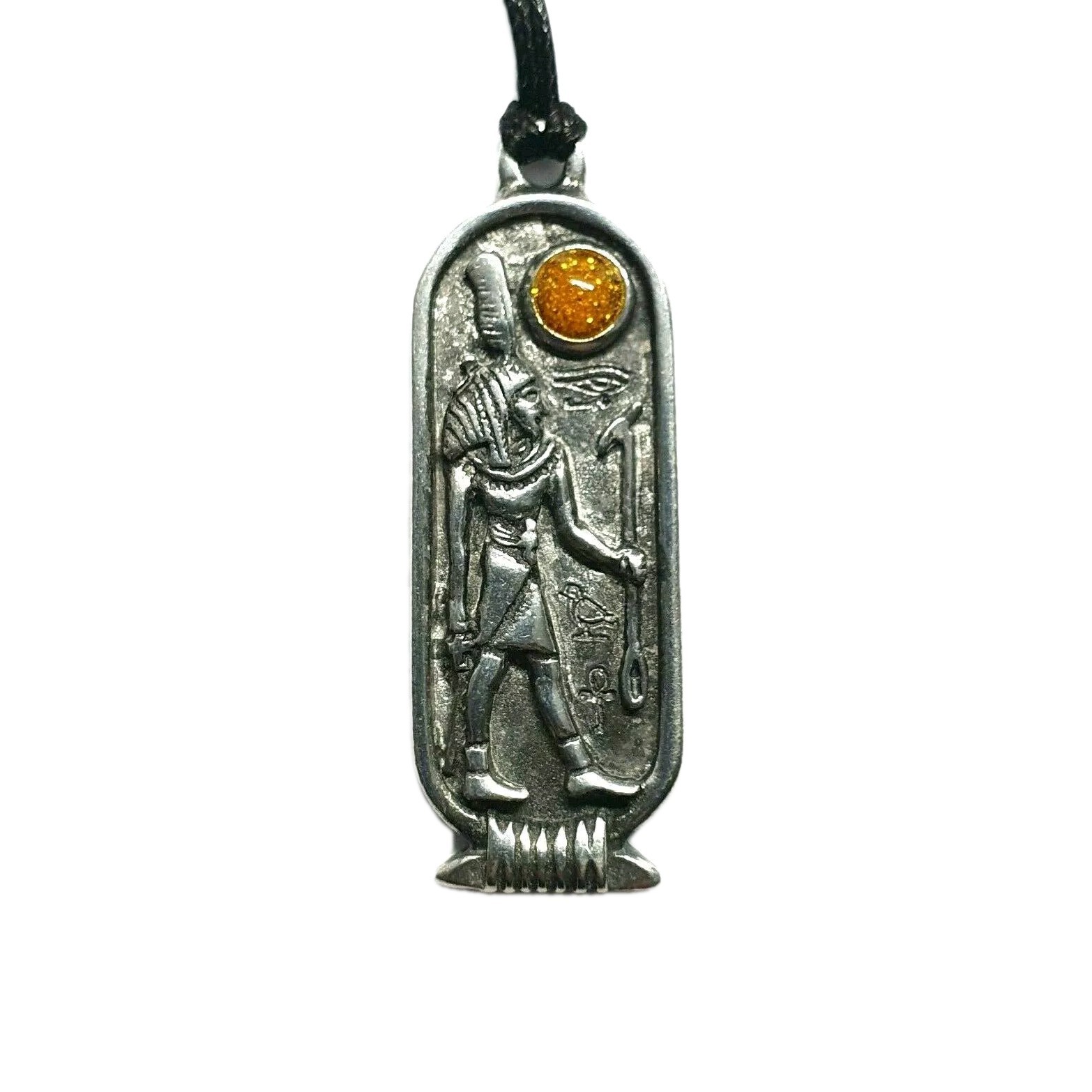 Shu God Pendant Cartouche Necklace Egyptian God Moon Tie Cord Amulet Jewellery