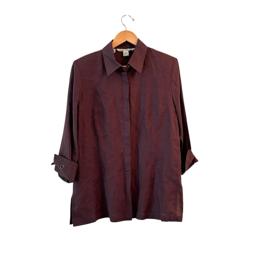 Conjunto de pantalón Nikki Valentine para mujer irlandés de lino con botones talla 14 Lagenlook Foto 2 de 4