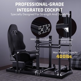 Hottoby 3060 Aluminum Racing Sim Cockpit Stand With Black Seat TV Stand Logitech