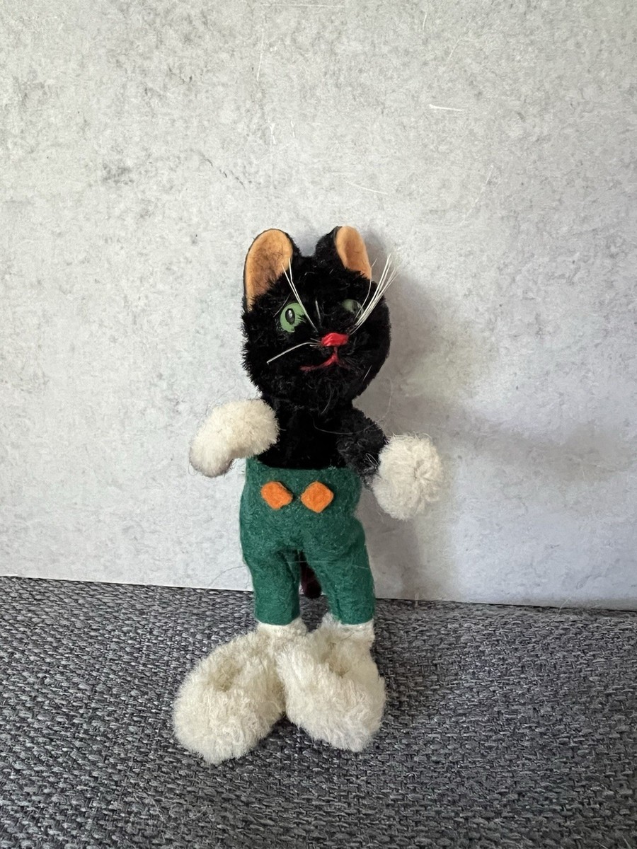 Schuco Mascot Cat Kitten Green Pants 1950s Mohair on Metal