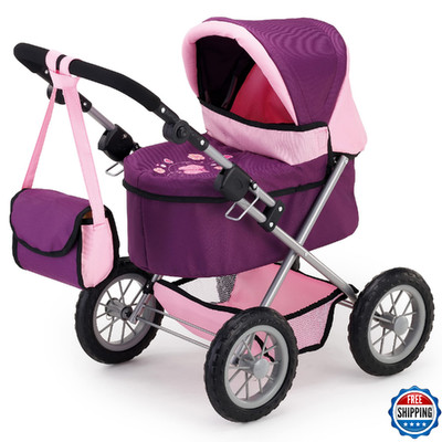 Bayer Trendy Doll Pram Purple Pink w/ Shoulder Bag, Up to 18'' Dolls, Adjustable