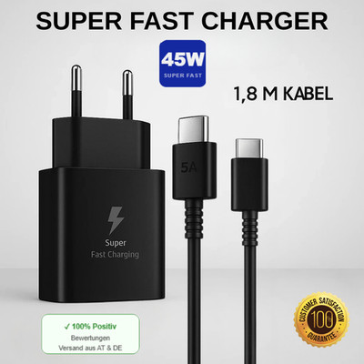 Original Samsung Super Fast Charger 45W Typ C Netzteil + 1,8m USB C Kabel Schwaz