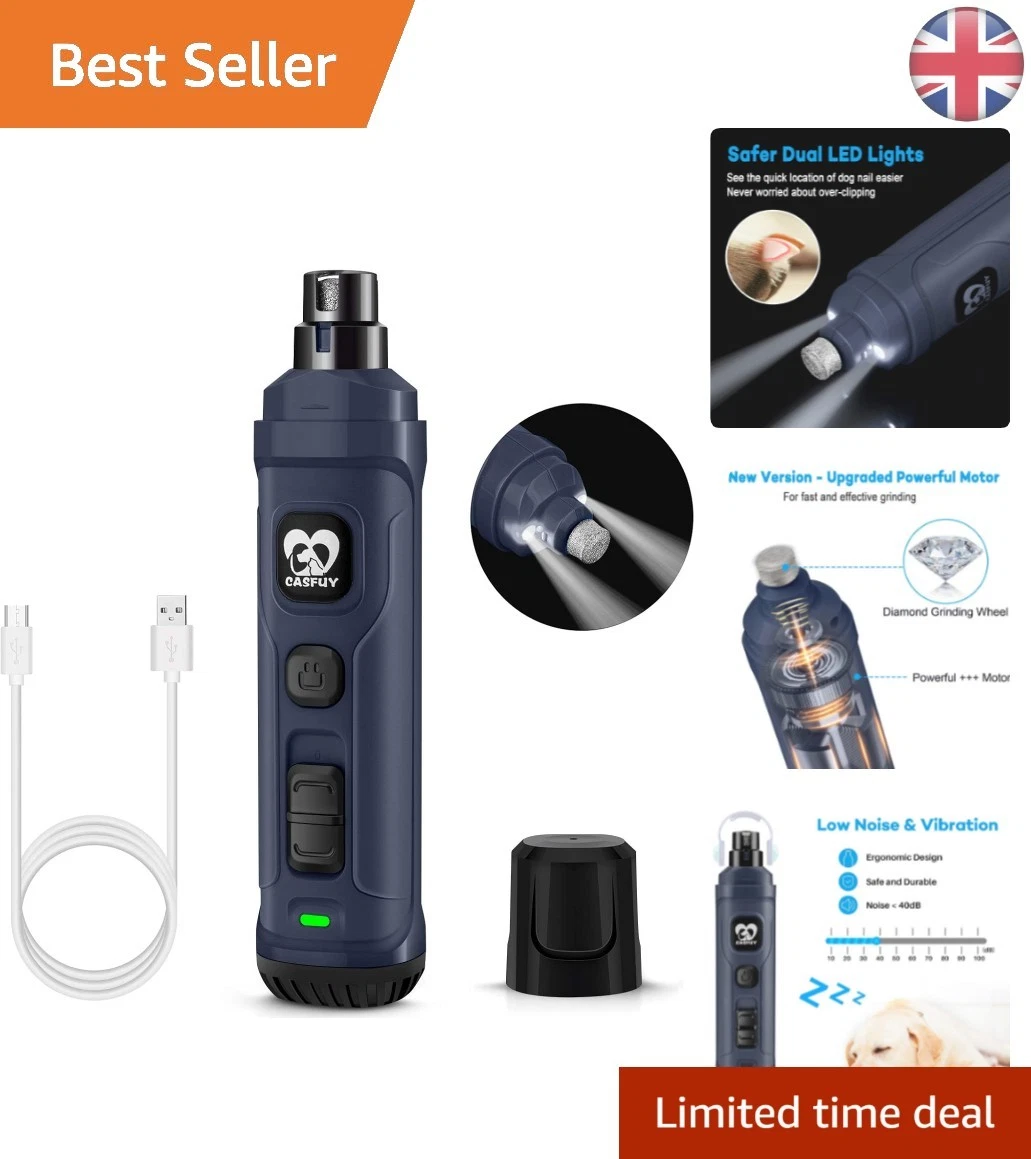 Professional Electric Pet Nail Grinder with Dual LED Lights & 3 Grinding Ports