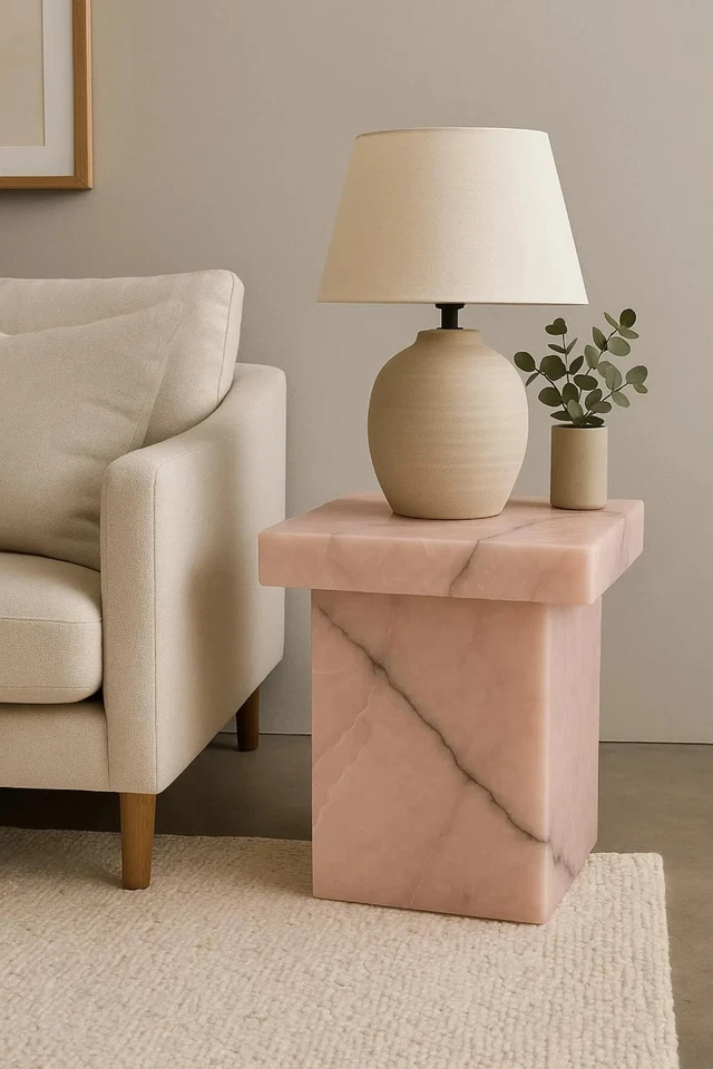 Natural Pink Onyx Coffee Table, Onyx Bed side & Corner Table, Marble Pedestal - Image 2 of 4