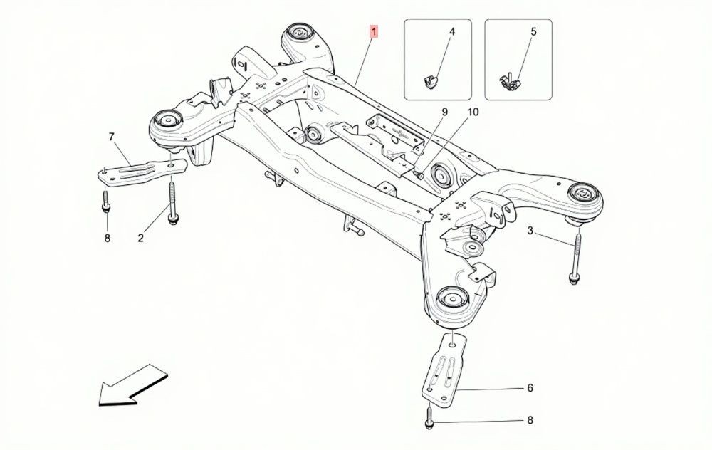 13-19 MASERATI GHIBLI QUATTROPORTE REAR SUBFRAME CROSSMEMBER ASSEMBLY OEM