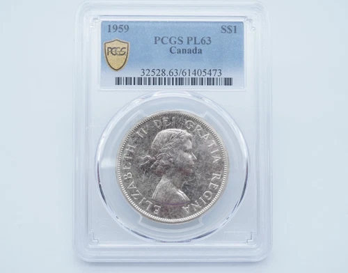 1959 Canadian $1 Coin .800 Silver PCGS PL63 Gold Shield - T238